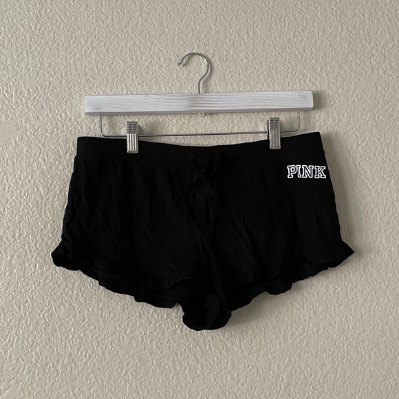 PINK Victoria's Secret Sleep Shorts Ruffled Black - Picture 1 of 15